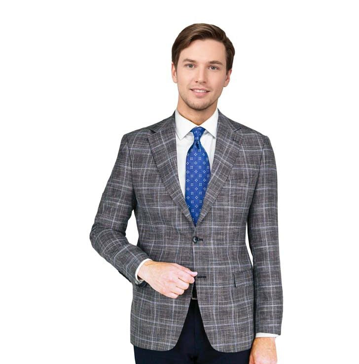 Enzo Blended Wool Sport Coat - Blue/Black Plaid Jacket E86021-1