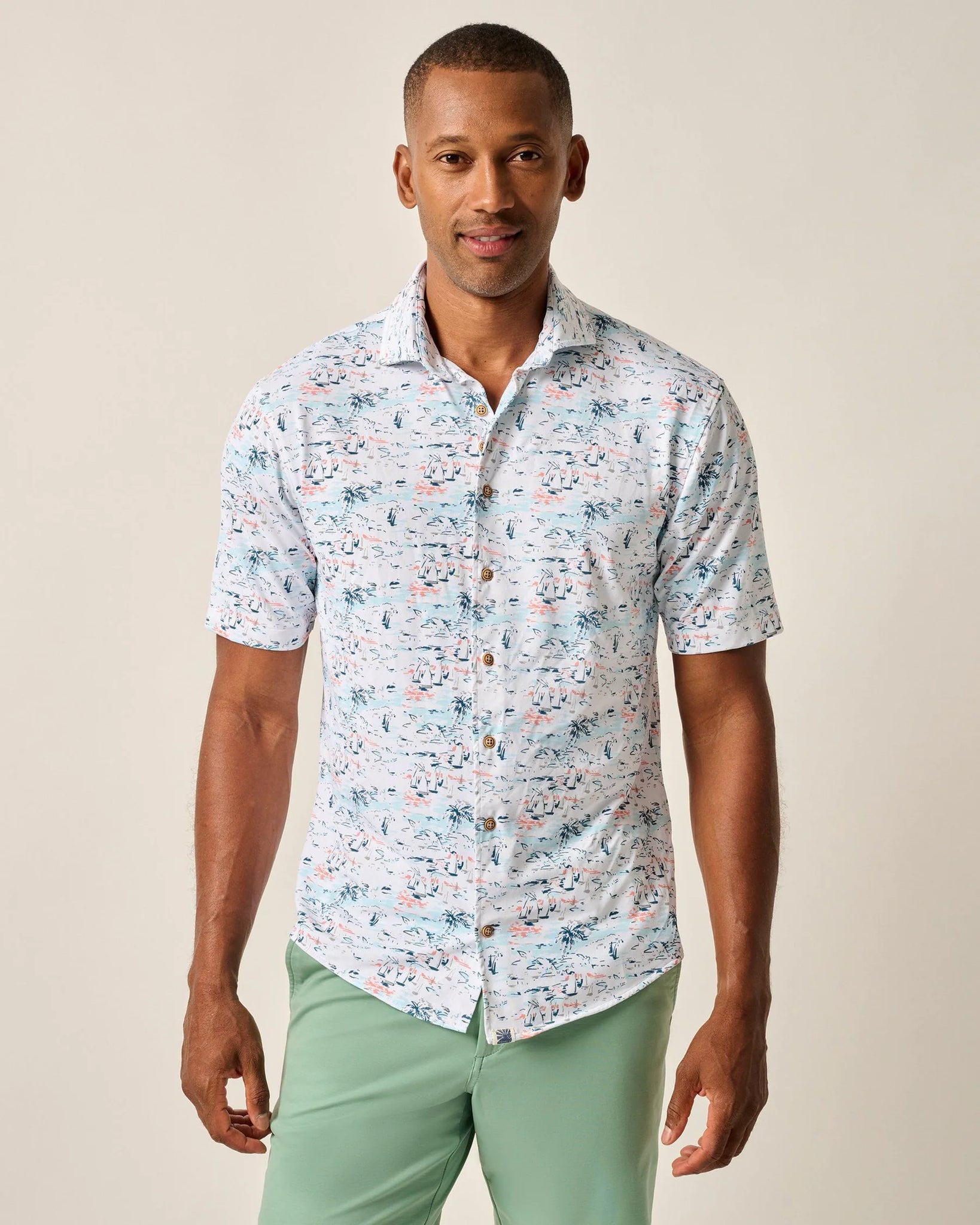 Johnnie-O Short Sleeve Hangin’ Out Button Down Shirt - Making Waves JMWS100150