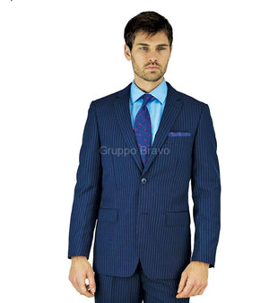 Mantoni 140 Wool Suit - Navy Stripe - M87184-2