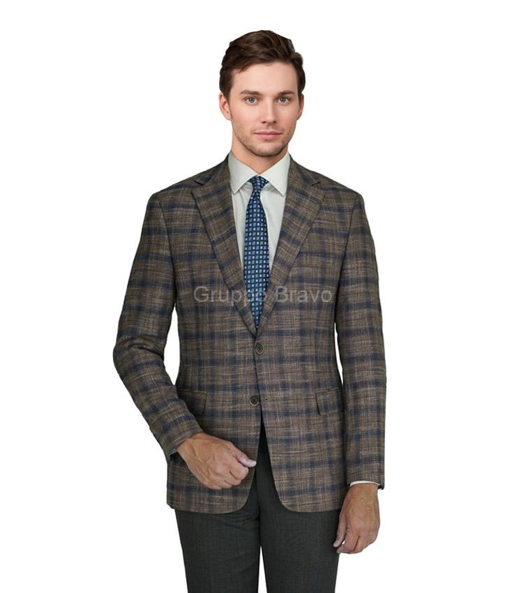 Enzo Blended Wool Sport Coat - Taupe Window Pane Jacket E86008-2
