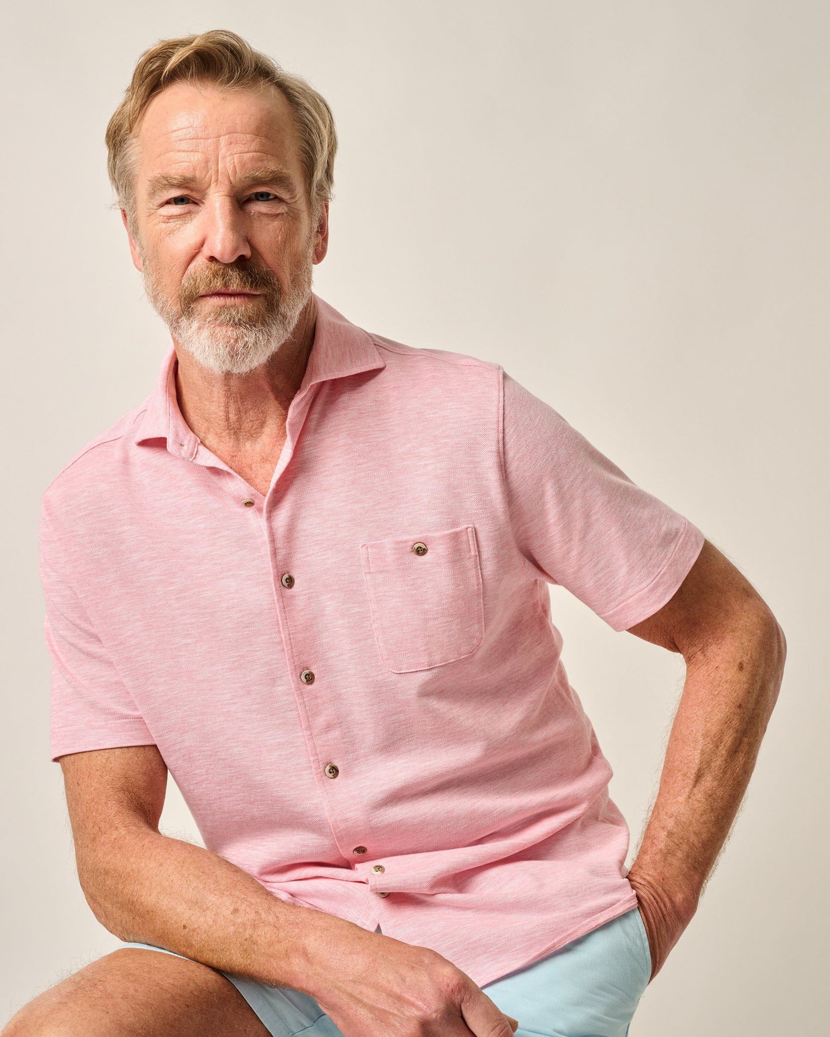Johnnie-O Short Sleeve Knit Pique Button Up Shirt-Kayce JMWS100030