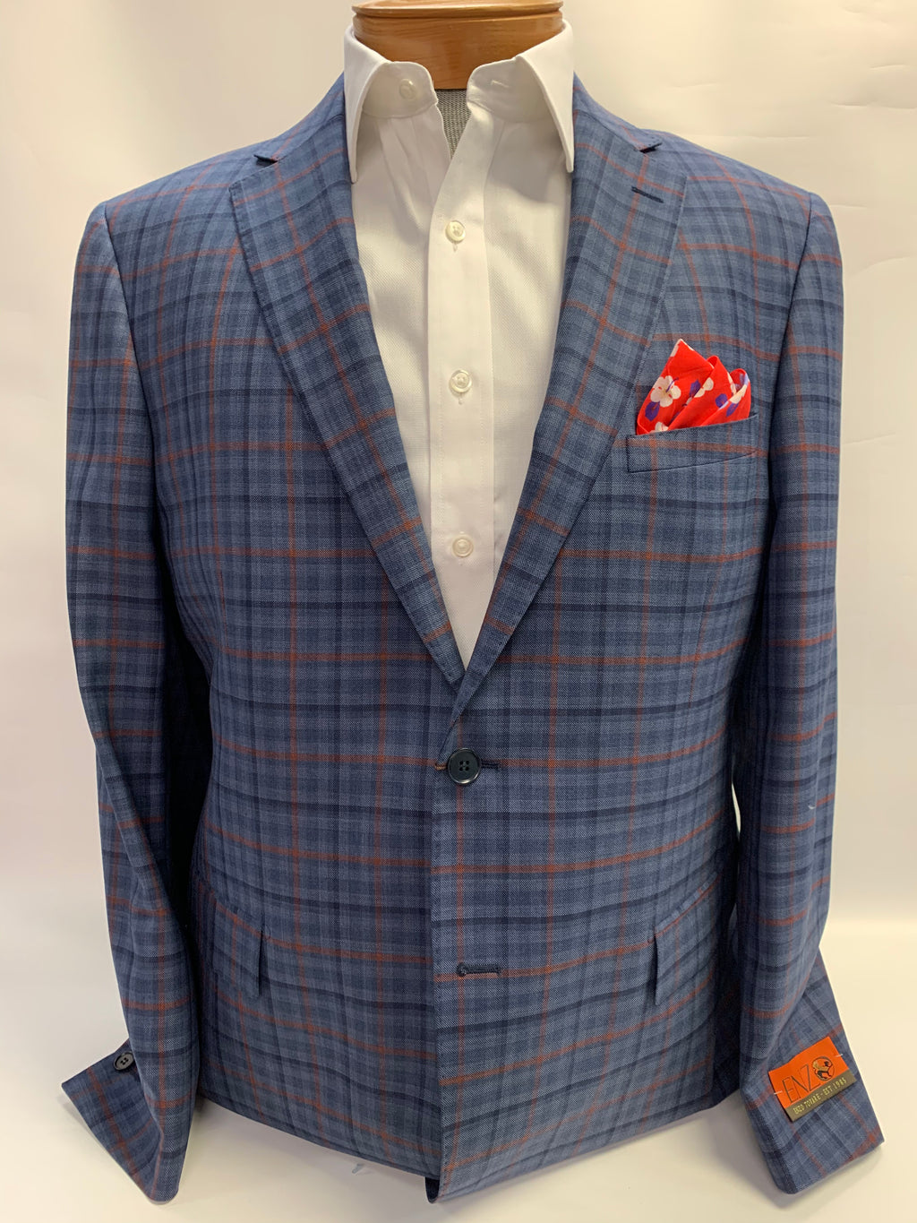 Enzo Super 150 Wool Sport Coat - Blue Tonal w/ Red Plaid - 86971-1