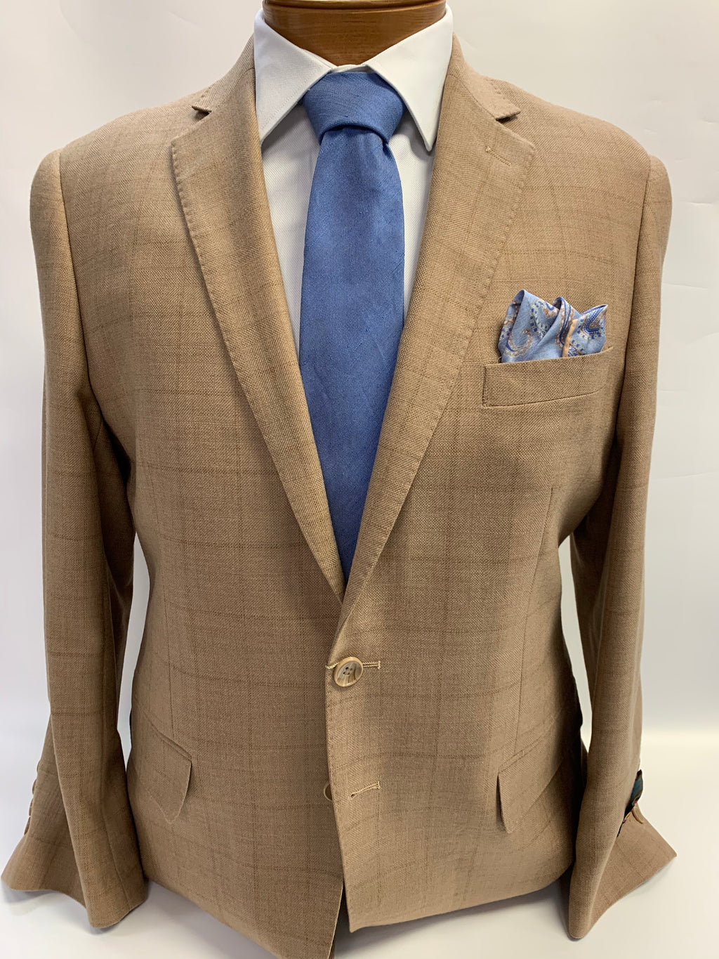 Mantoni Super 140 Sport Coat Beige Windowpane -78890-1