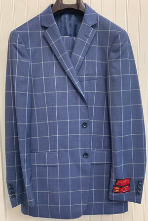 Mantoni Super 140 Wool Suit- 87163-2 (Blue Sharkskin Windowpane)