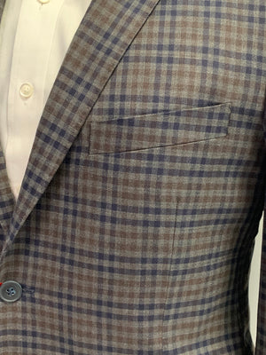 Mantoni Super 140 Sport Coat Gray w/ Brown & Navy Check -78740-1