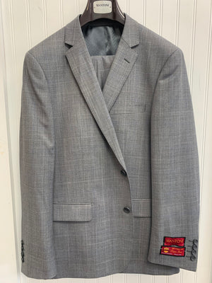 Mantoni Super 140 Wool Suit- 87145-1 (Lt. Gray Blue Windowpane)