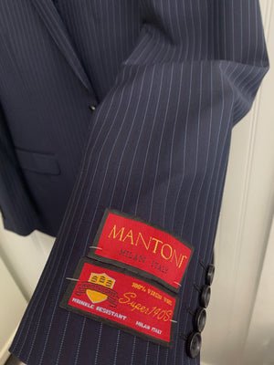 Mantoni Super 140 Wool Suit- 87130-1 (Navy Stripe)