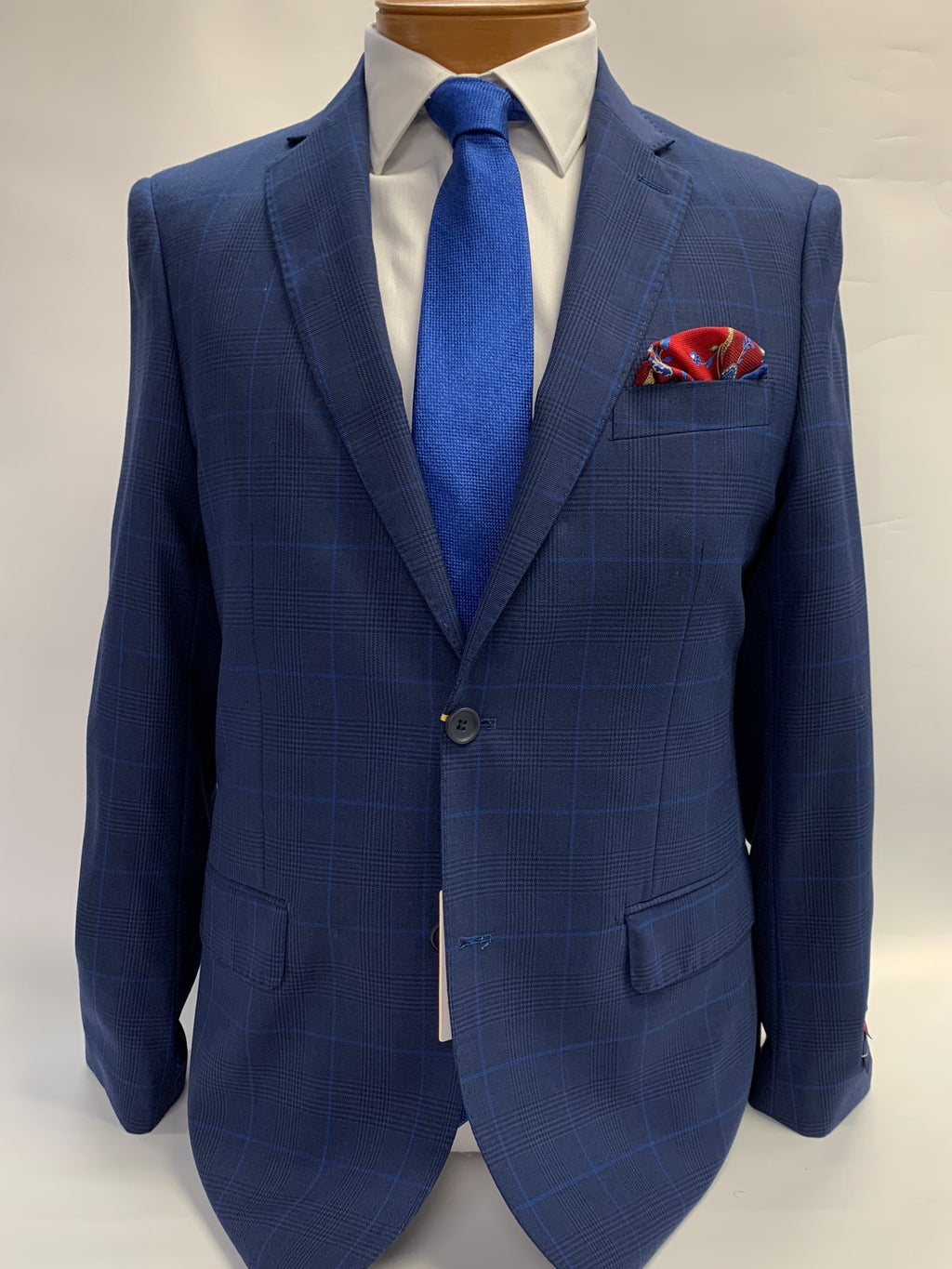 Mantoni Super 140 Sport Coat Blue Plaid w/ Lt. Blue Windowpane -78750-1