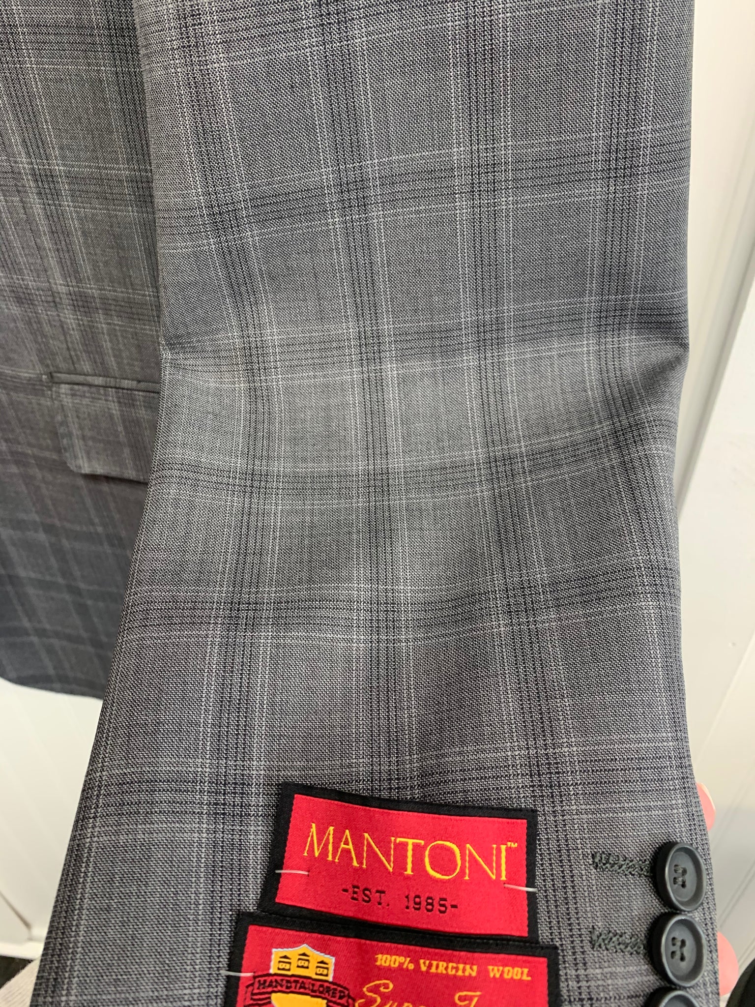 Mantoni Super 140 Wool Suit- 87149-1 (Gray Plaid Windowpane)