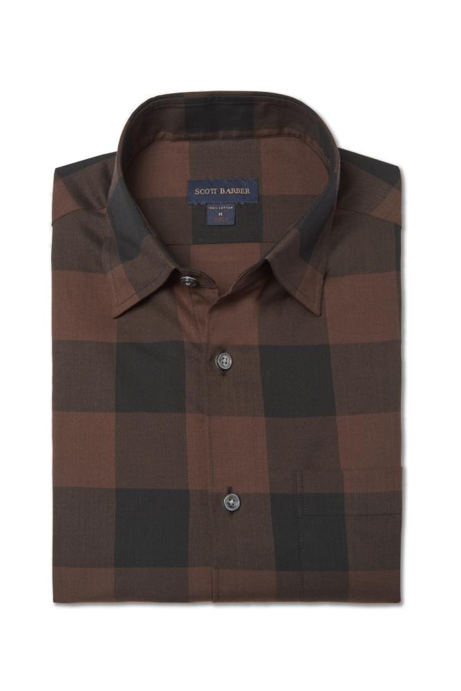 Scott Barber 50's Melange Herringbone Buffalo Plaid Sport Shirt 69152-11