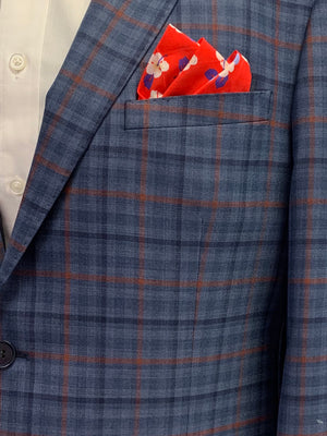 Enzo Super 150 Wool Sport Coat - Blue Tonal w/ Red Plaid - 86971-1