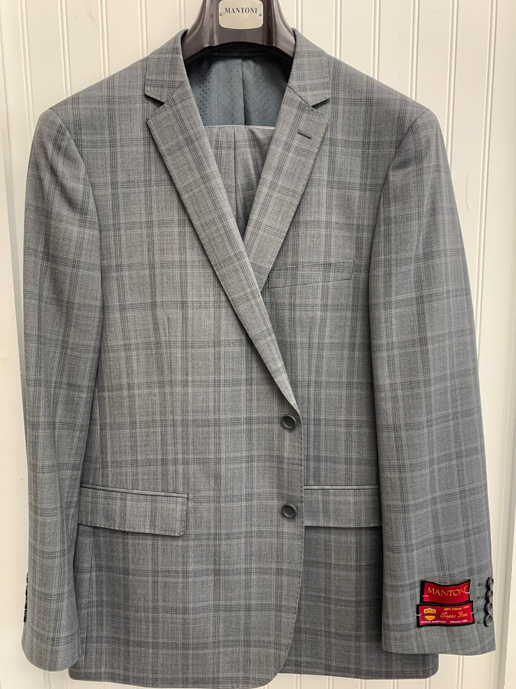 Mantoni Super 140 Wool Suit- 87149-1 (Gray Plaid Windowpane)
