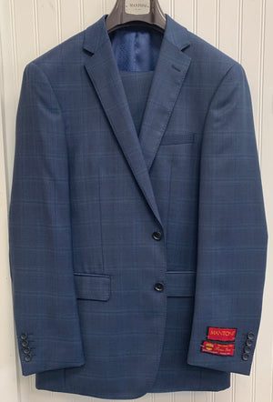 Mantoni Super 140 Wool Suit- 87168-1 (Navy w/ Navy and Lt.Green Plaid)