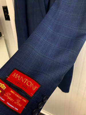 Mantoni Super 140 Wool Suit- 87168-1 (Navy w/ Navy and Lt.Green Plaid)