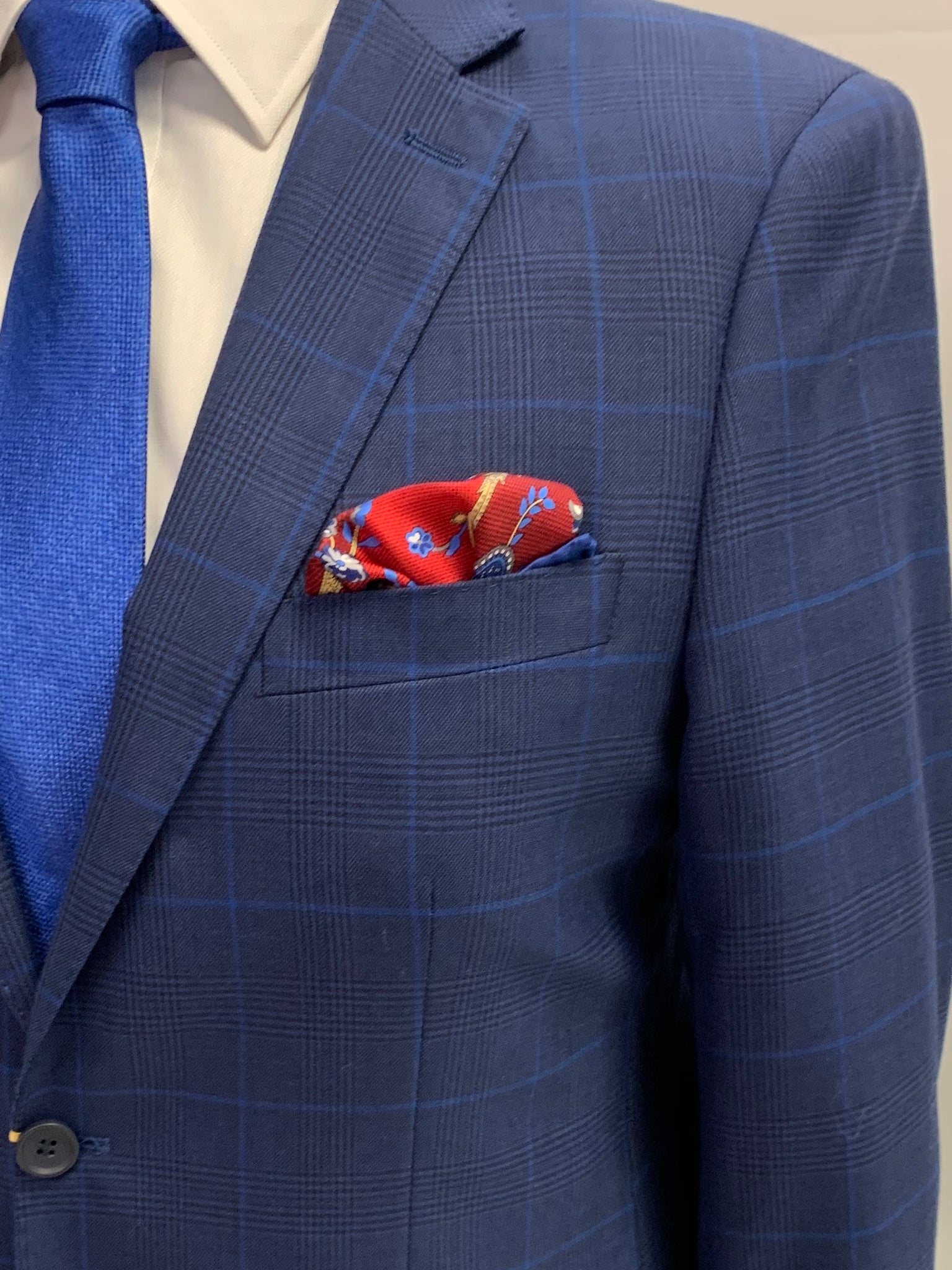 Mantoni Super 140 Sport Coat Blue Plaid w/ Lt. Blue Windowpane -78750-1