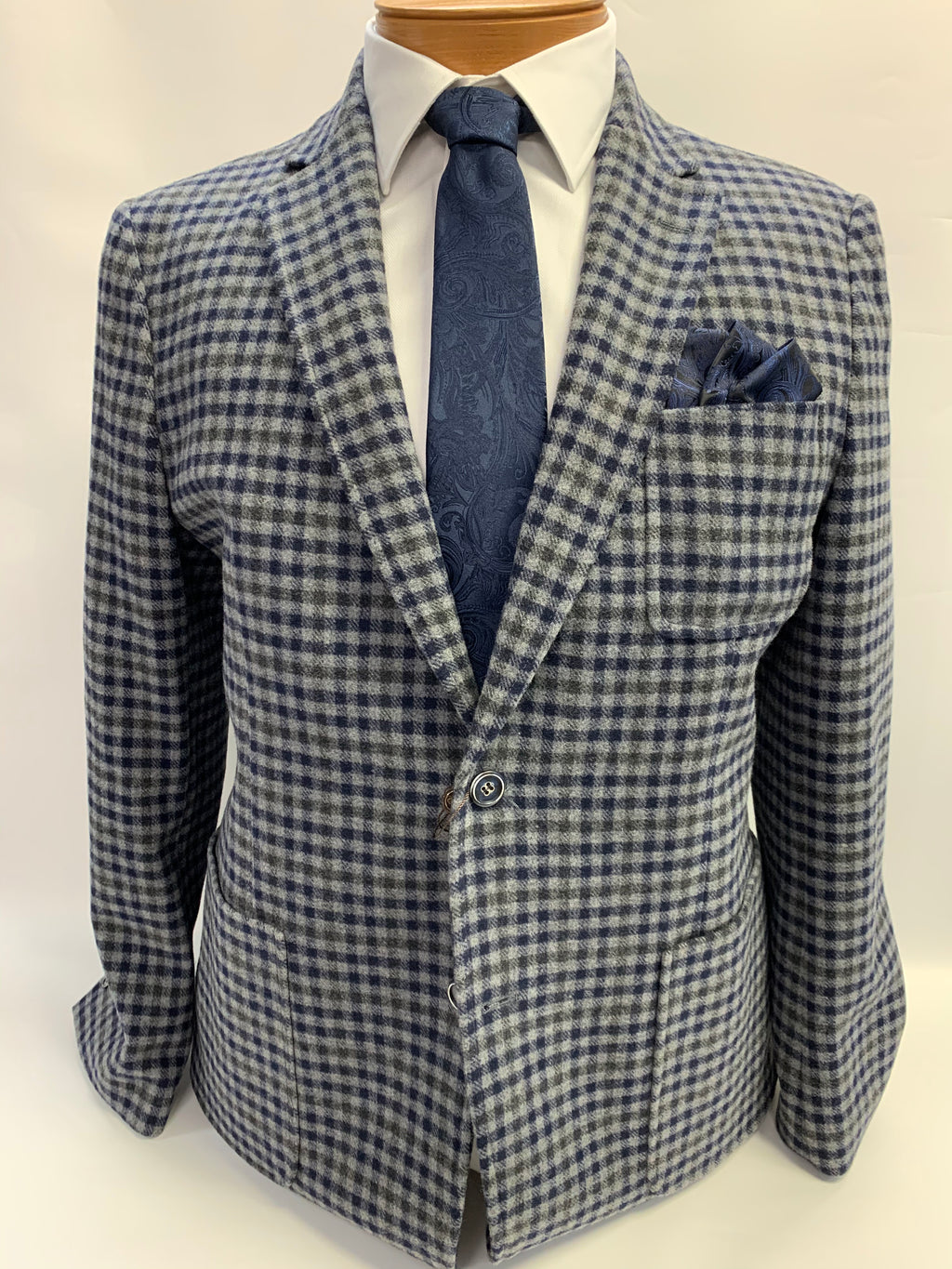 Enzo Blended Wool Sport Coat - Navy/Gray Check - 54845-1