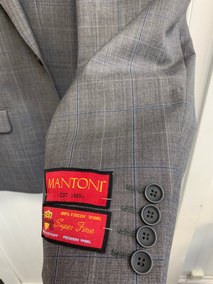 Mantoni Super 140 Wool Suit- 87145-1 (Lt. Gray Blue Windowpane)