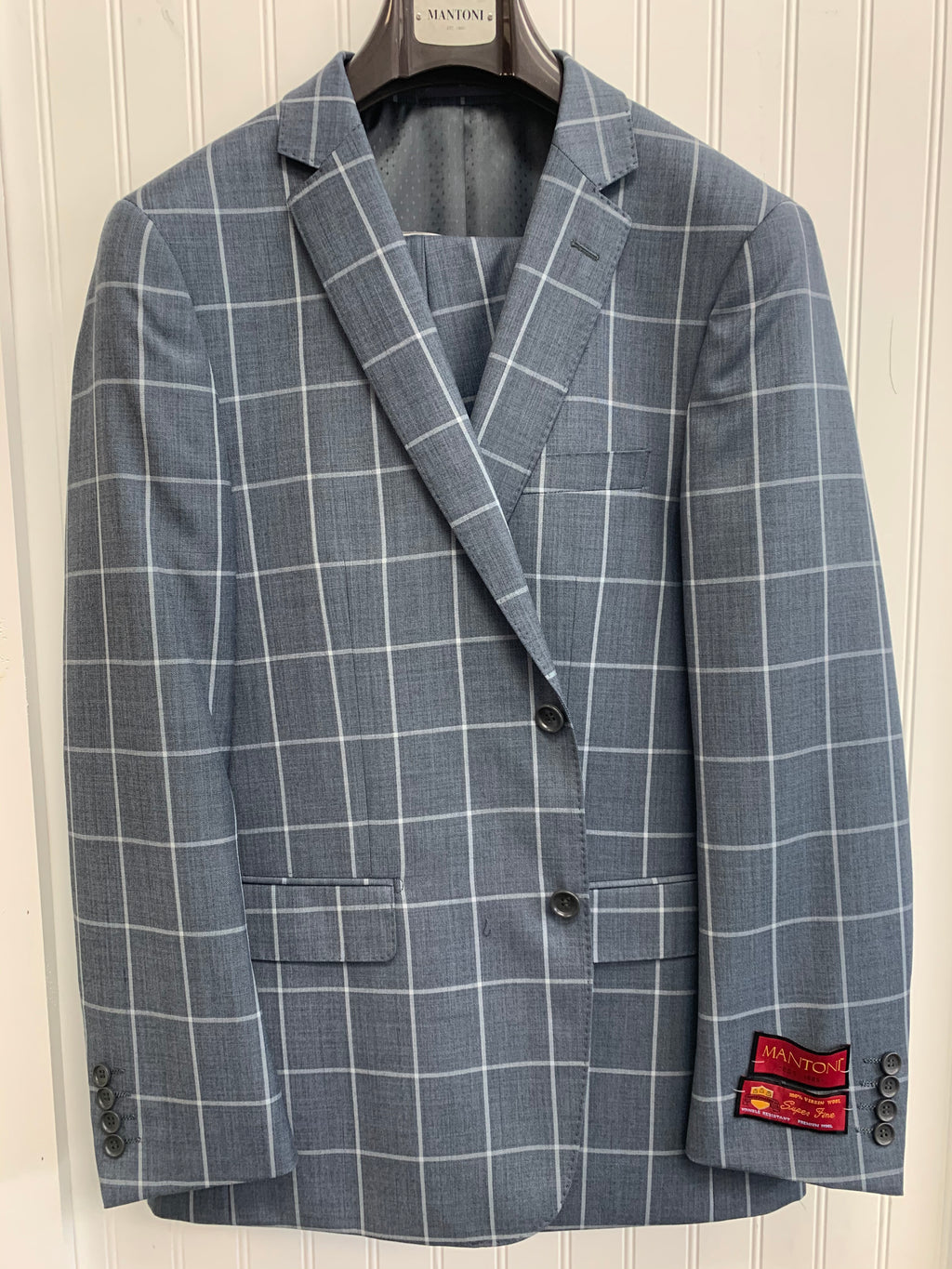 Mantoni Super 140 Wool Suit- 87163-1 (Gray Sharkskin Windowpane)