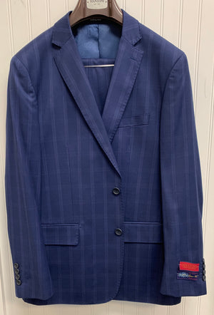 Mantoni Super 140 Wool Suit- 87178-1 (Navy w/ Mauve Windowpane)