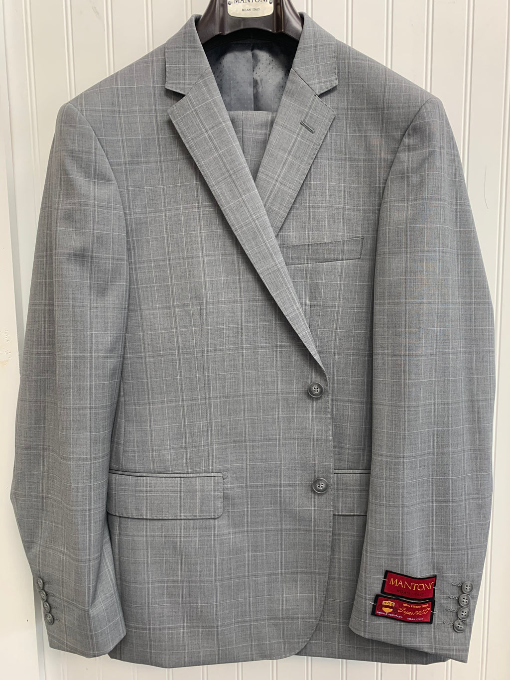 Mantoni Super 140 Wool Suit- 80883-1 (Lt. Gray White Windowpane)