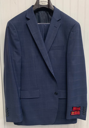 Mantoni Super 140 Wool Suit- 87134-1 (Navy w/ Tan Windowpane)