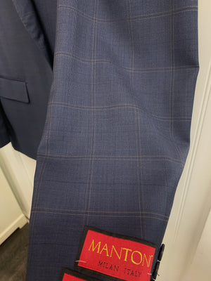 Mantoni Super 140 Wool Suit- 87134-1 (Navy w/ Tan Windowpane)
