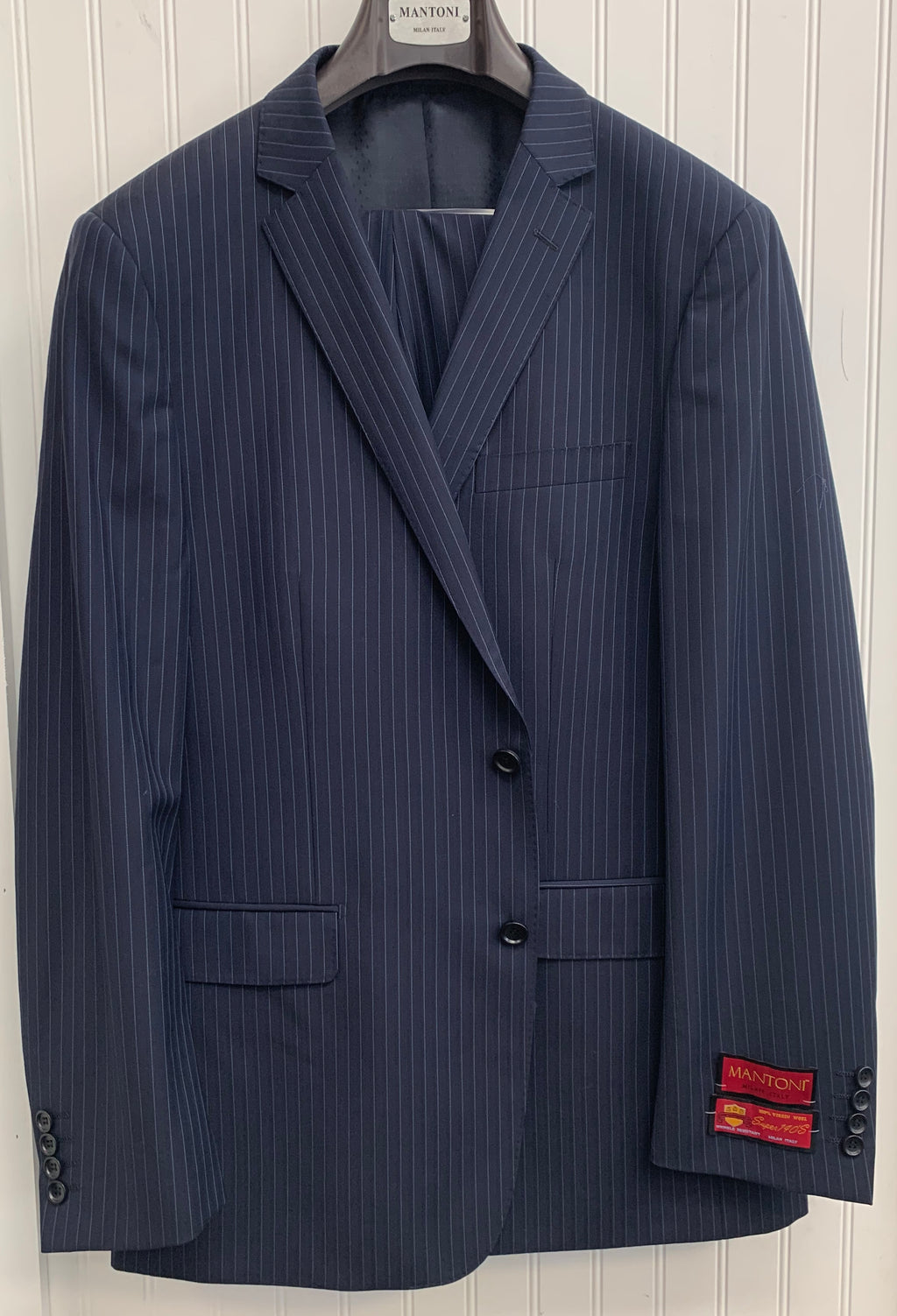 Mantoni Super 140 Wool Suit- 87130-1 (Navy Stripe)