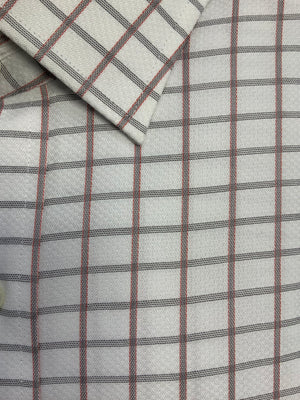 Giovanni's Spread Collar Textured Box Check Dress Shirt - Coral - 21