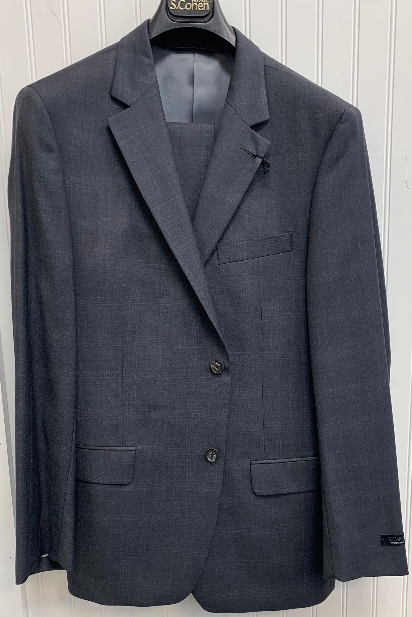 S. Cohen Performance Wool Suit- 89-1266 (Gray w/Mauve Windowpane)
