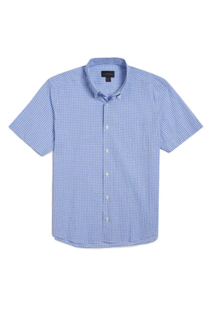 Scott Barber Blue Seersucker Windowpane Short Sleeve Buttondown 70254
