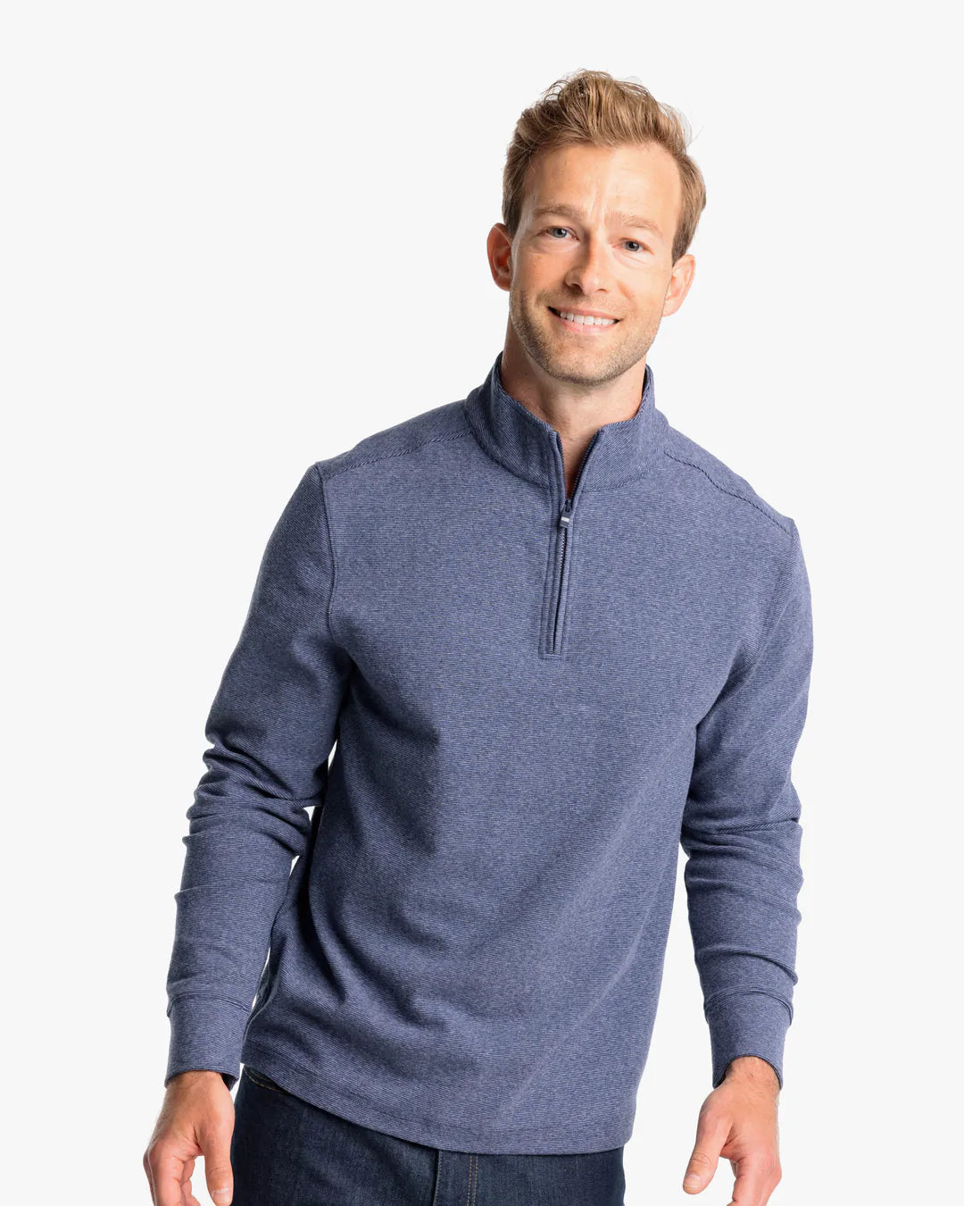 Southern Tide Backrush Heathered MicroStripe Quarter Zip - 8418