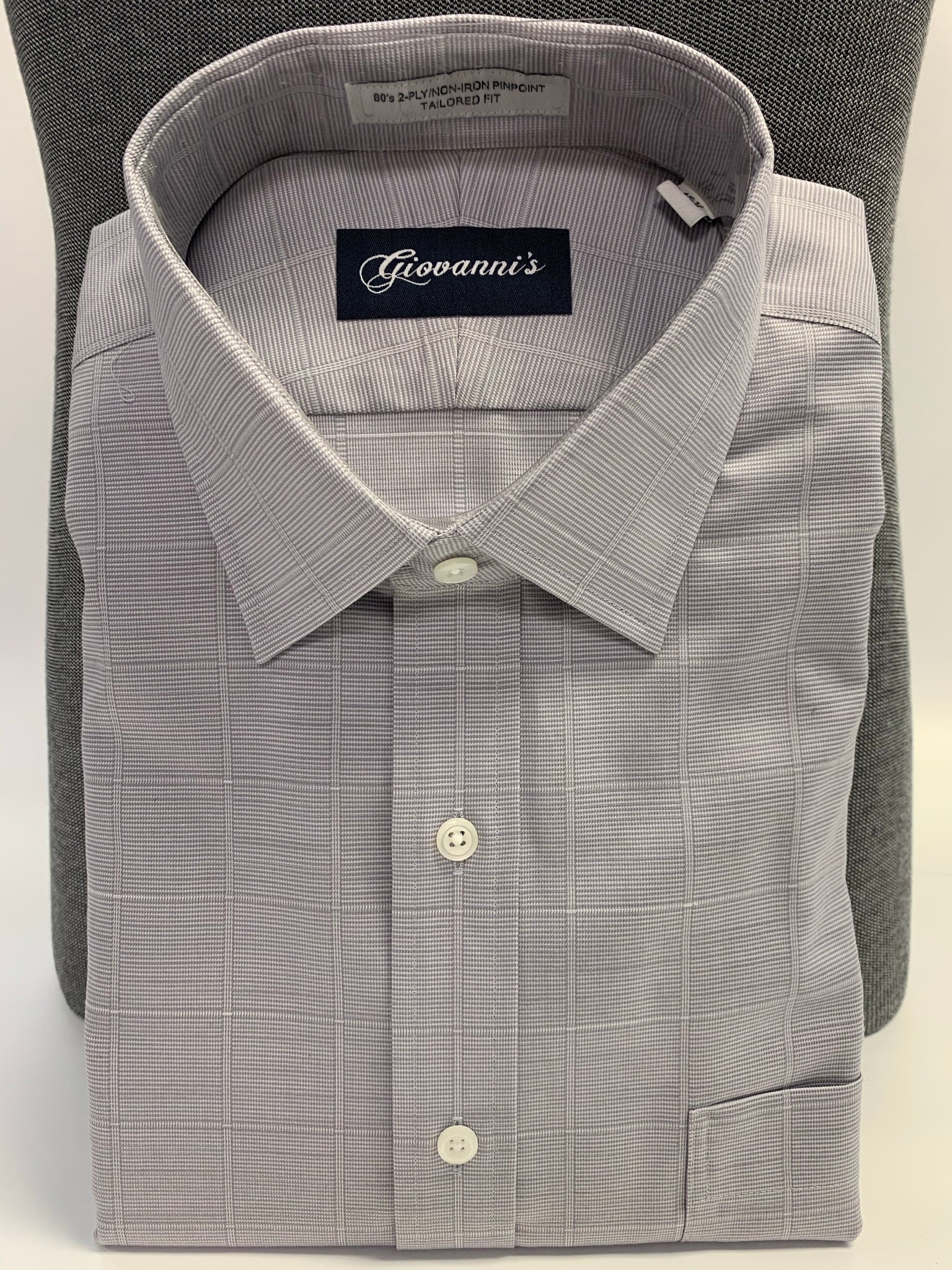 Giovanni's Modified Spread Slub Windowpane Dress Shirt - Gray -90