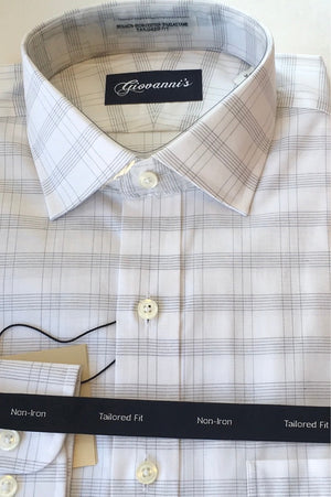 Giovanni's Modified Spread Soft Grey Plaid Dress Shirt -Grey-90 58-31421