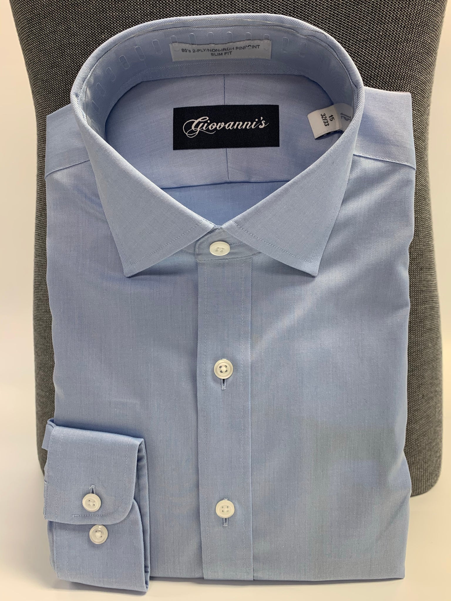 Giovanni's Slim Fit Modified Spread Premium Pinpoint Dress Shirt - Blue -12