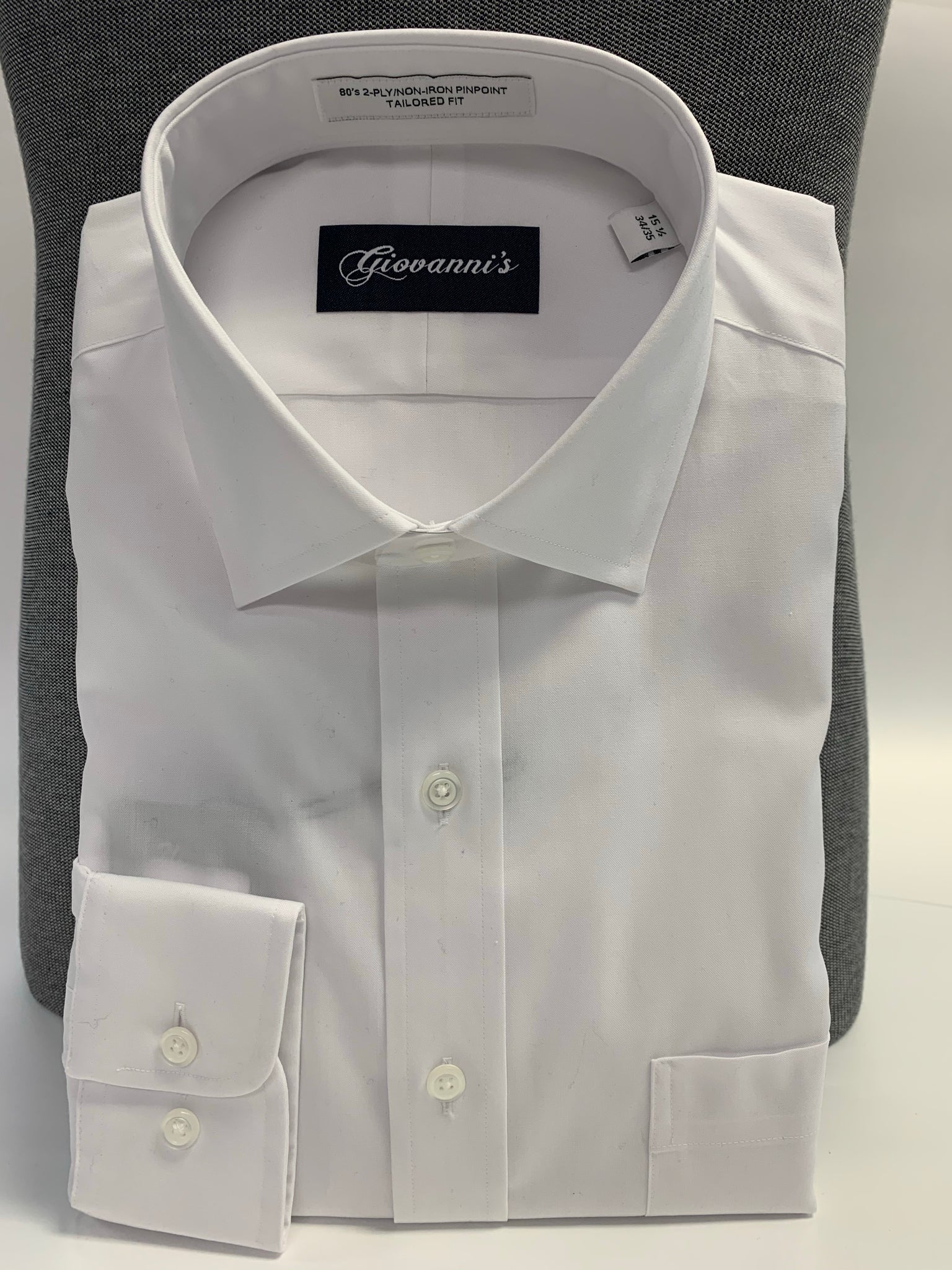 Giovanni's Slim Fit Modified Spread Premium Pinpoint Dress Shirt - White-01