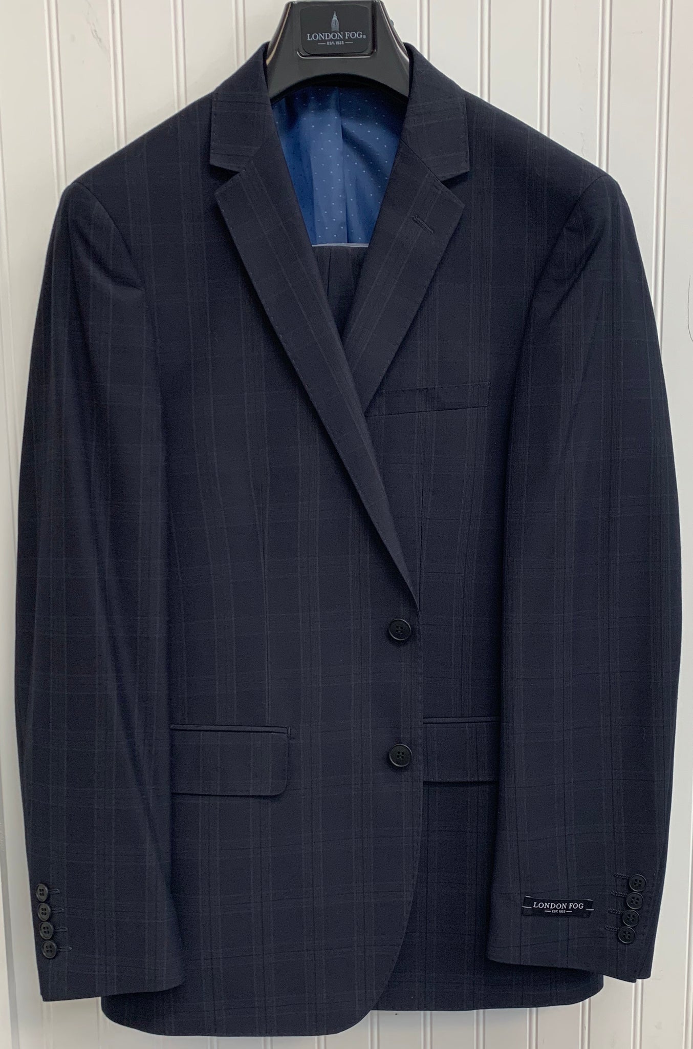 London Fog Wool Suit - L10007-1 (Navy w/ Tonal & Tan Plaid)