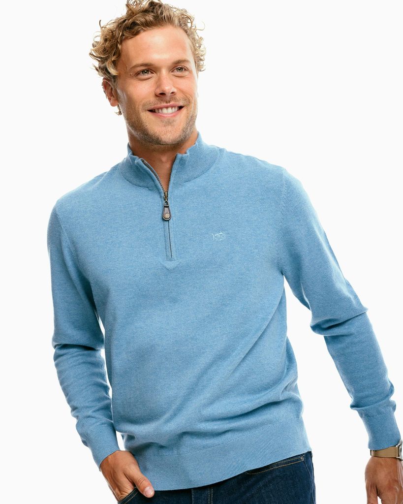 Southern Tide Jade Heather Croaker Quarter Zip Sweater