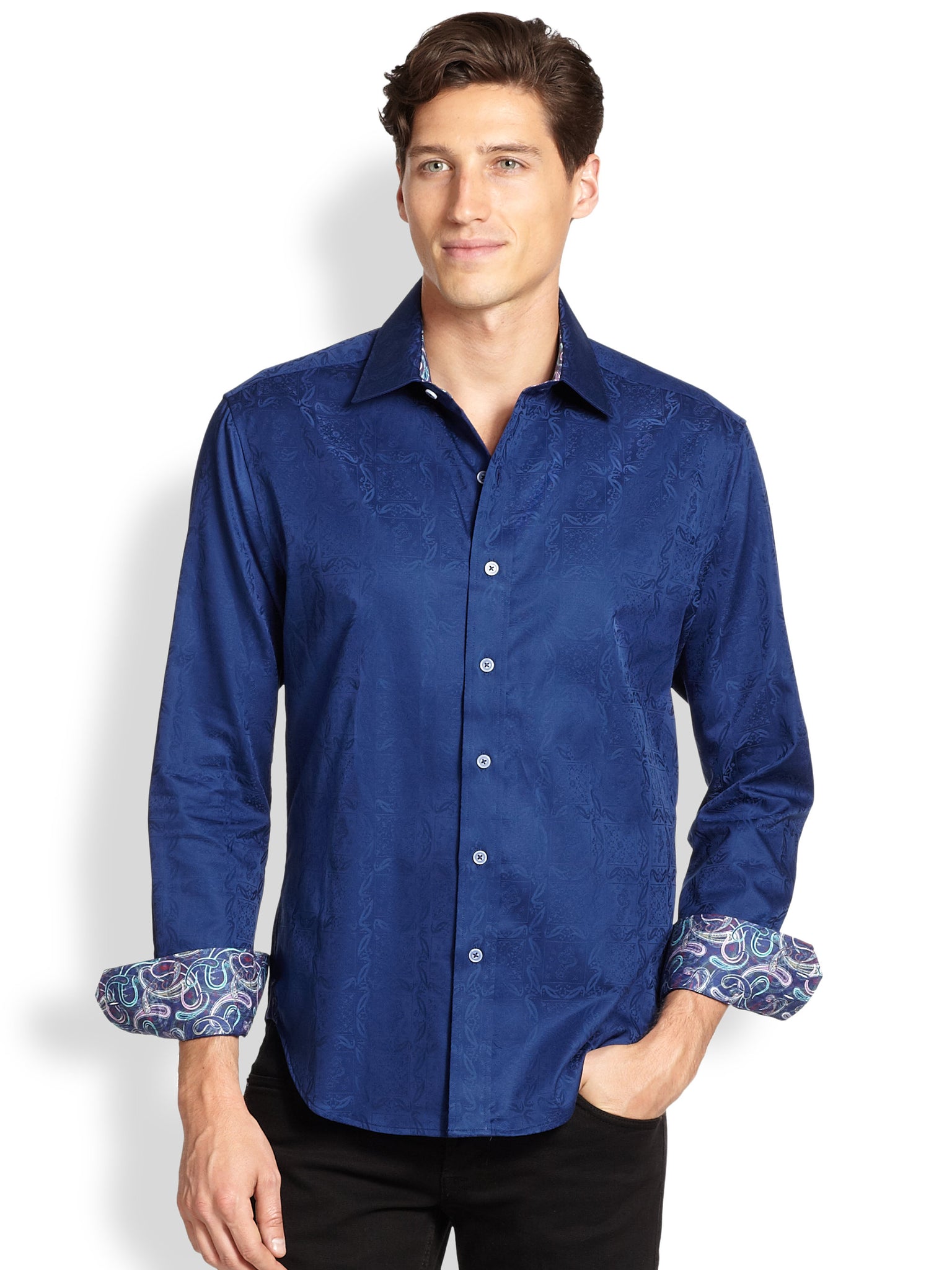men's dress shirts robert graham Men's Robert Graham Highland Long Sleeve Jacquard Shirt, Coral, XXL